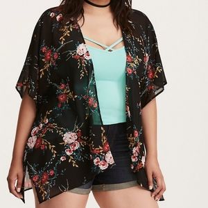 Torrid Floral Print Chiffon Dolman Kimono 00/0